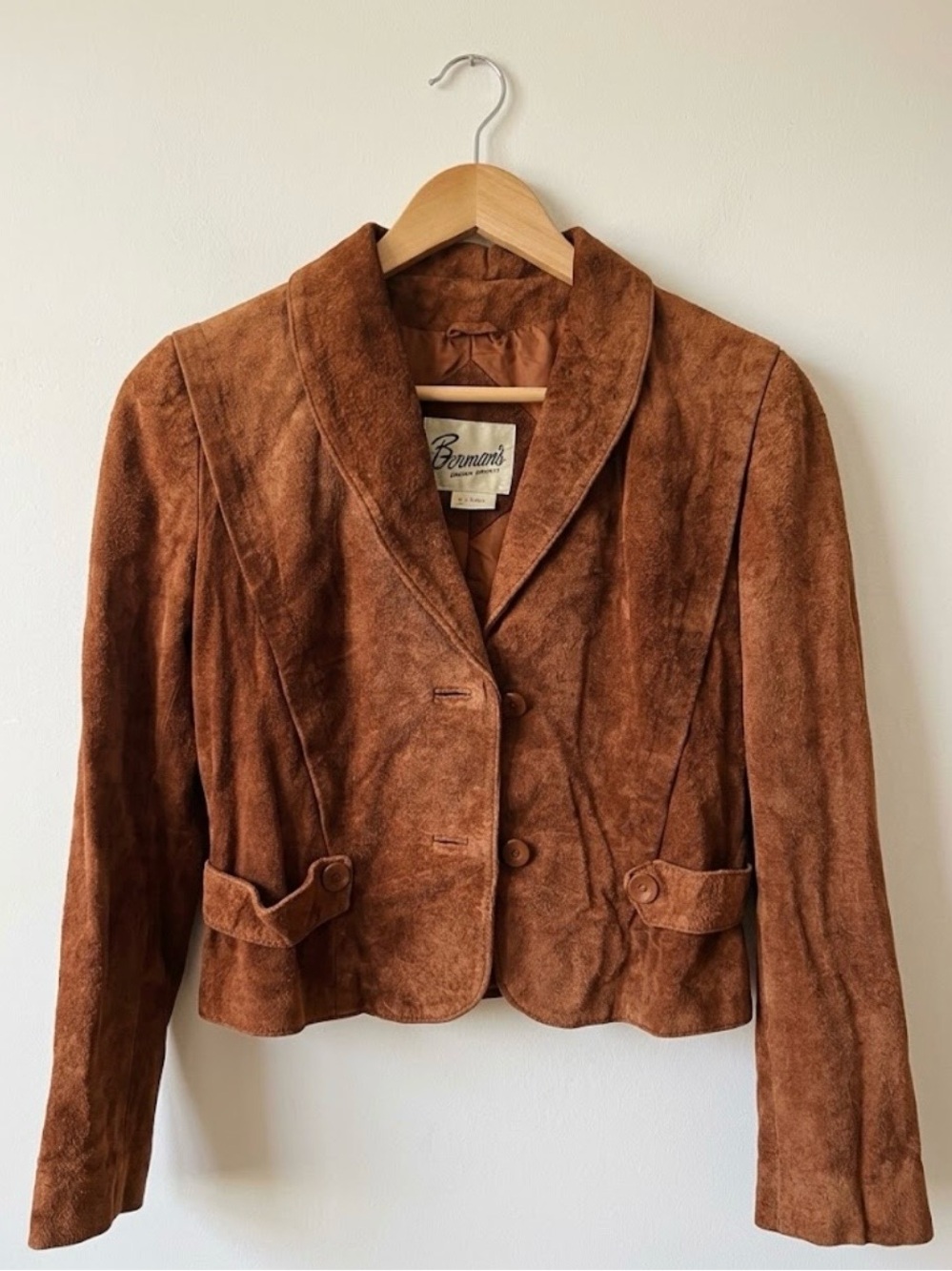 Vintage Berman's Leather Experts Boho Western Hippie Suede Leather Fitted Crop J